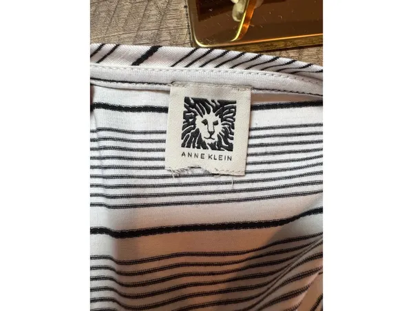 Anne Klein Striped Puff Sleeve Top Size M - Image 4
