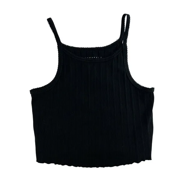 Aeropostale L Ribbed High Neck Cropped Cami Top Lettuce Hem Grunge‎ Whimsy Goth - Image 3