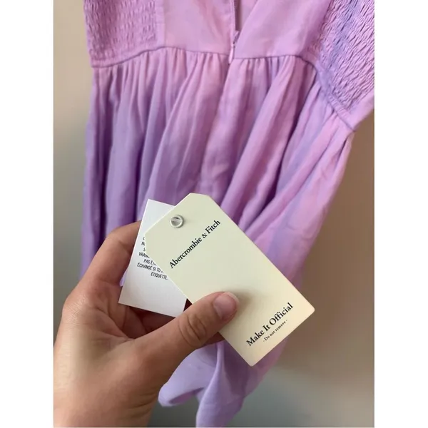 Abercrombie & Fitch Lavender Purple Mini Smocked Dress Ruched Chiffon NWT Size M - Image 6