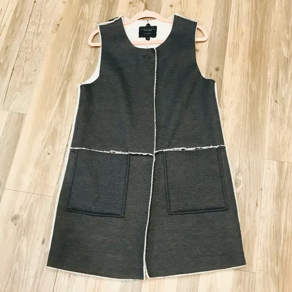 Sanctuary Sherpa Lined Vest Faux Suede Long Grey Pocket Snap Button small - Image 7