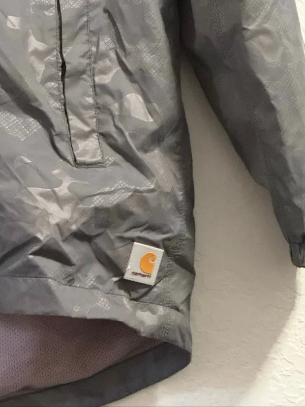 Carhartt Women's S Gray Camo Nylon Hooded Zip Up Windbreaker 3/4 Length - Image 2