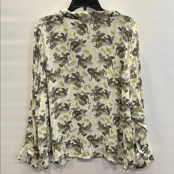 Lands End Matte Satin Pajama Set 2pc White Leopard 3X Long Sleeve Top Shorts - Image 7