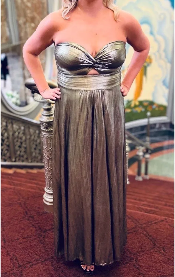 Gold lamé strapless gown Size 10 - Image 2