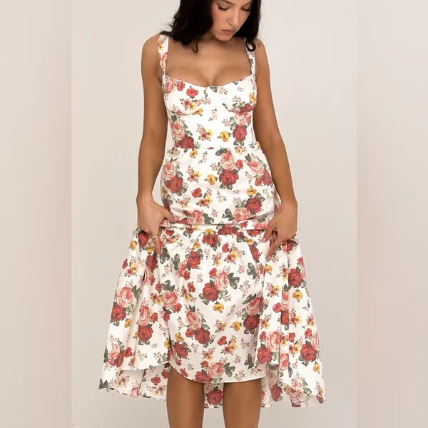 House of CB Elia Italian Rose Print Cotton Midi Sundress Plus cup - Image 6