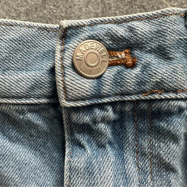 Madewell denim skirt distressed raw hem rigid denim Aline size 28 - Image 5