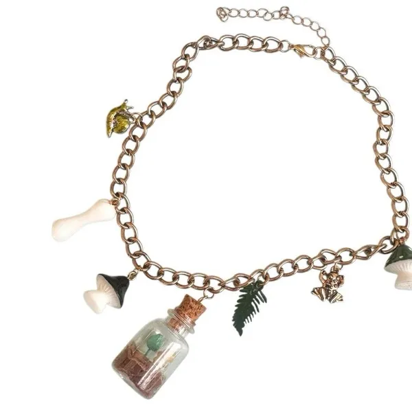 Whimsical Charm Choker Necklace Cottagecore Fairycore Frog Mushroom Terrarium - Image 10