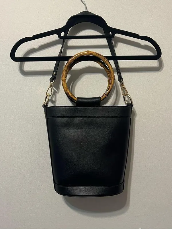 INC International Concepts Black Bucket Bag Style Purse - Image 2