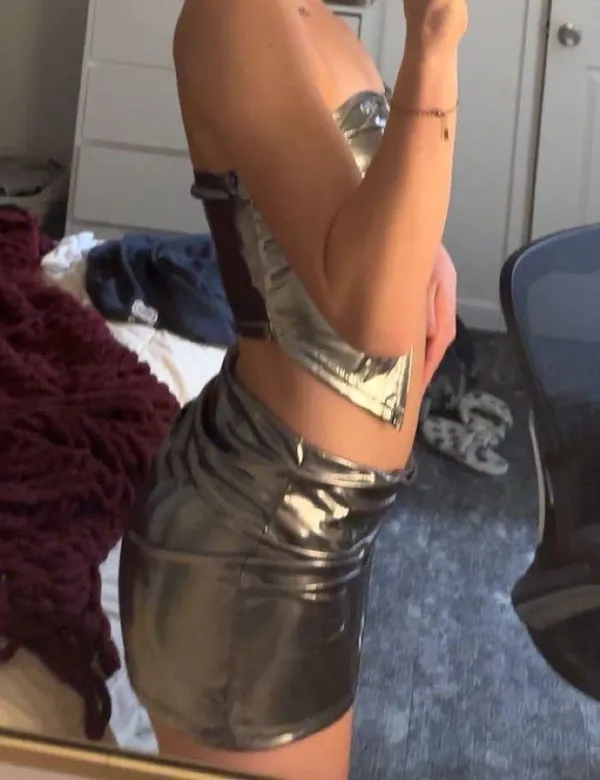 SheIn Silver Metallic Skirt And Top - Image 2