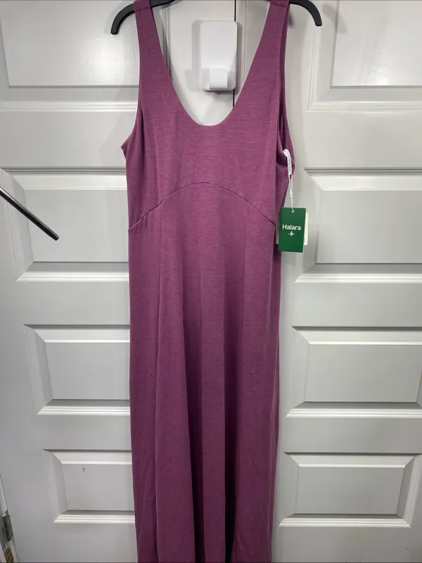 Halara U Neck Flowy Maxi Casual Tank Dress Violet Floral Yarn Medium Flowy Slit - Image 8