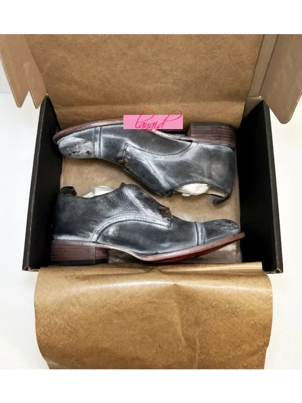 Freebird by Steven Mabel Leather Oxfords Distressed Edgy Grey Steampunk Loafers Flats 10 - Image 7