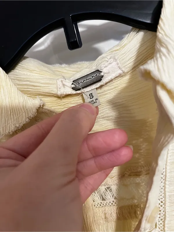 gimmicks by BKE Pale Yellow Lace-Trim Button Down Shirt - Image 3