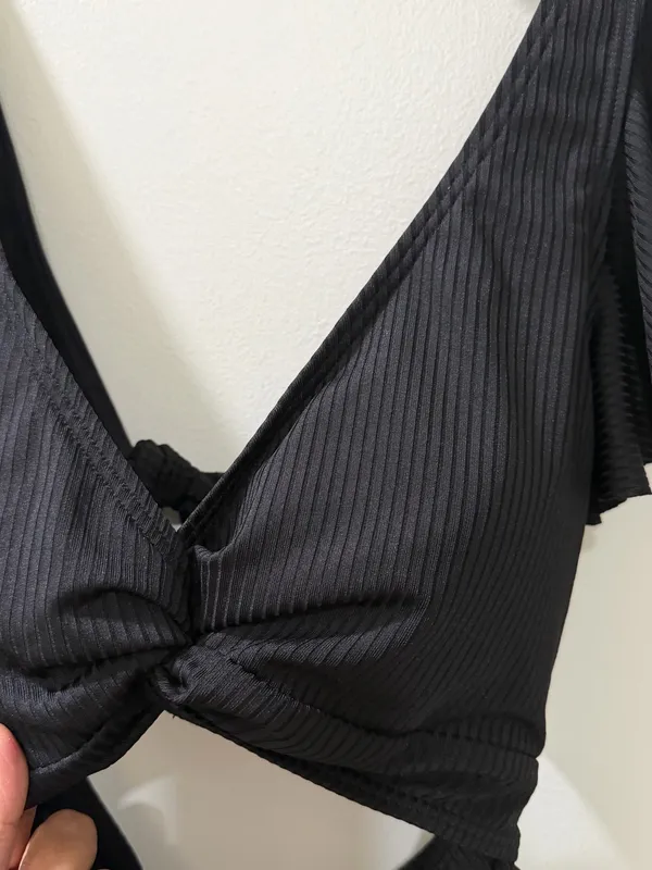 Maternity Black Ribbed Twist Front Cutout One Piece Swimsuit - Image 4