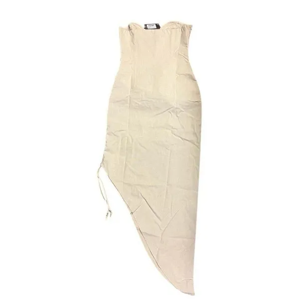 PLT NWT Small Sand Neutral Plunge Asymmetrical Midi Dress Summer Chic Vacation - Image 7