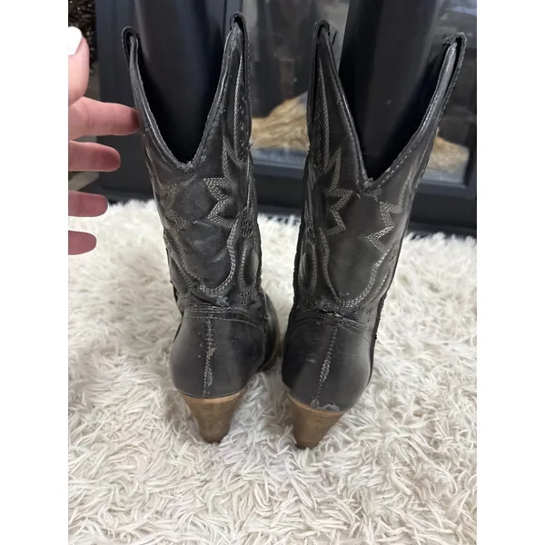 Volatile Women Black Leather Western Cowboy Boots Size 8.5 Denver Heel‎ - Image 5