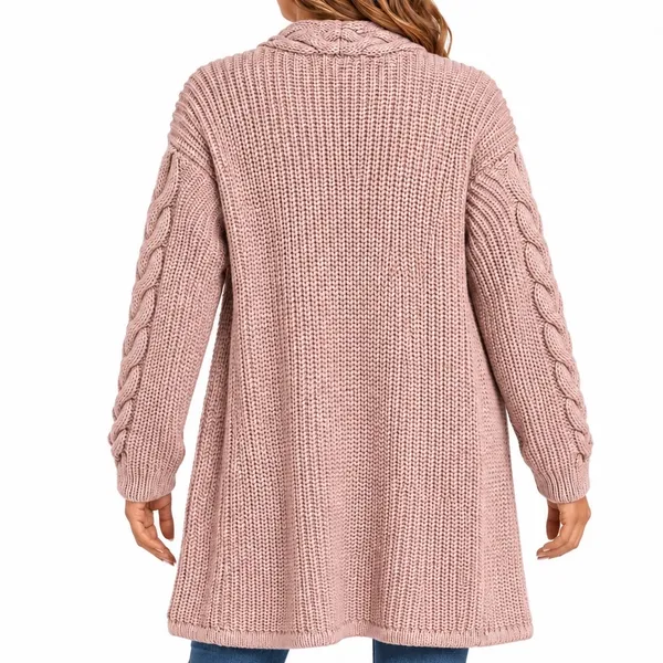 Nine West Women’s Medium Dusty Rose Cable Knit Long Open Front Cardigan - Image 2