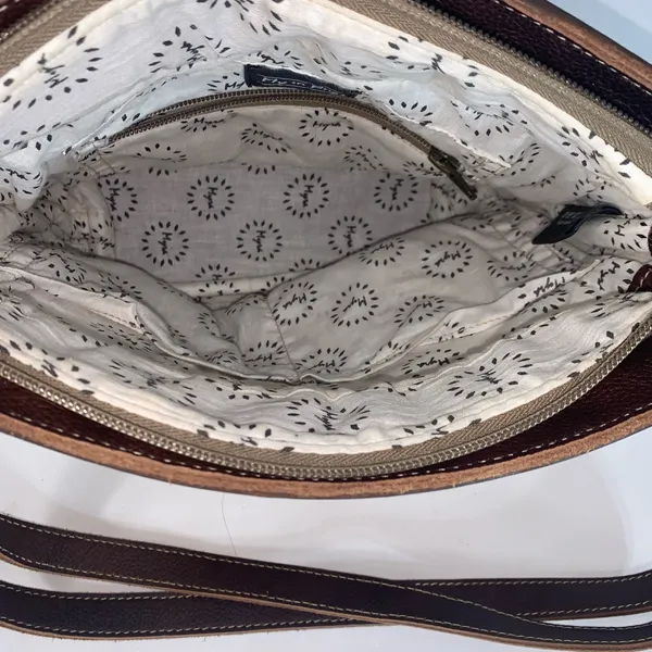 Myra handmade tooled bag leather & cotton carve detachable strap - Image 7