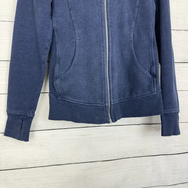 Lululemon RARE Blue Scuba Hoodie Jacket Full Zip Women's Size‎ 6 Thumb Holes - Image 3