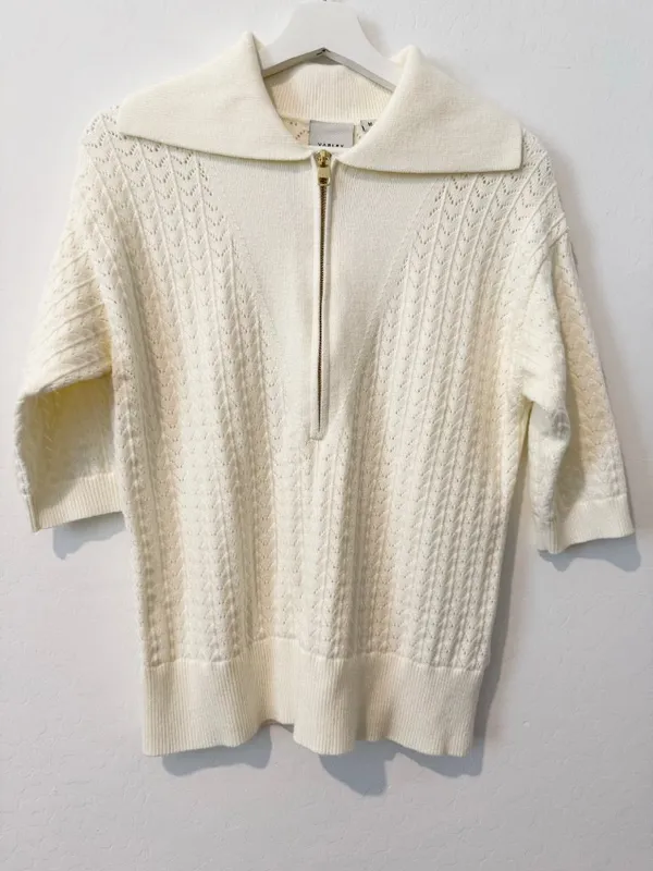 Varley Arney Half Zip Knit Polo Sweater Size Medium Pointelle Top - Image 3