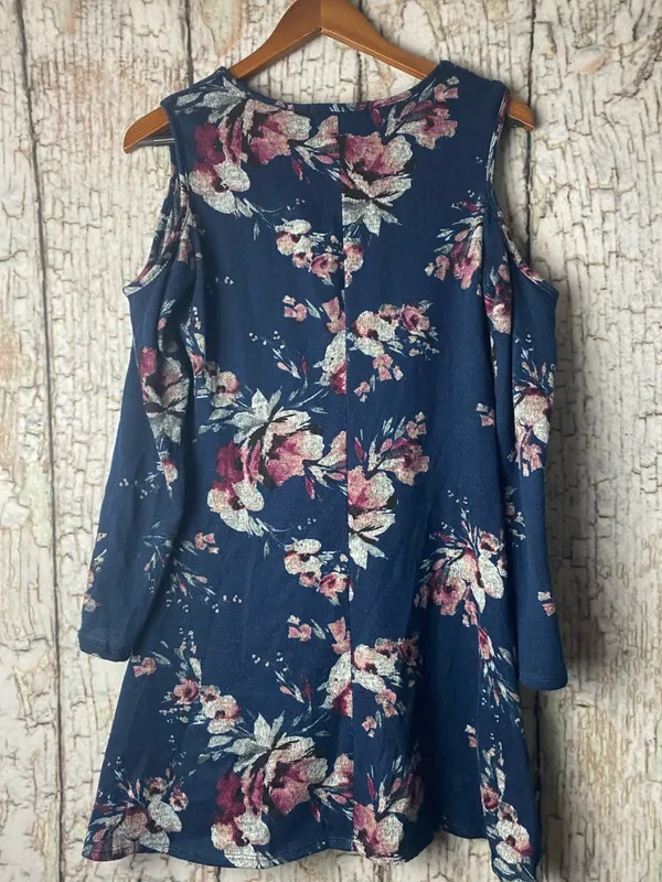 Three Hearts Navy Cold-Shoulder long sleeve Floral boho romantic dress M - Image 4