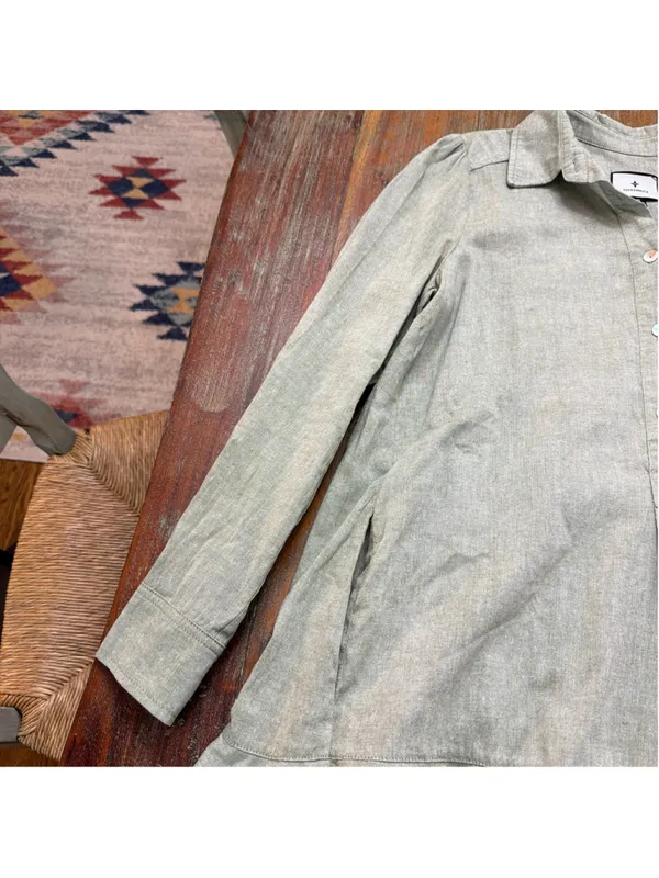 Tuckernuck Sage Green Linen Look 100% Cotton Drop Waist Ruffle Hem Shirt Dress S - Image 3