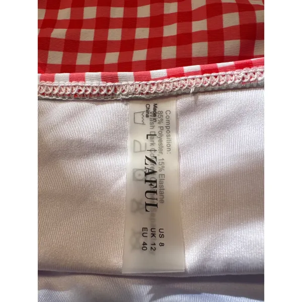 Zaful‎ Red Gingham Tankini Set Tie Shoulder Lace Up Back Swimsuit US 8 New - Image 3