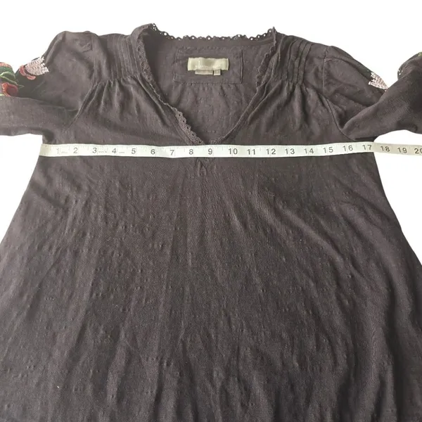 Anthropologie -531‎ Helene Embroidered Peasant Blouse Black Floral Size Small - Image 12