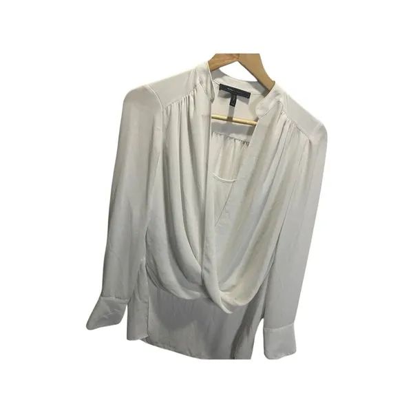 BCBGMaxAzria Jaklyn Draped Front Blouse‎ in Alabaster White Size XXS - Image 3