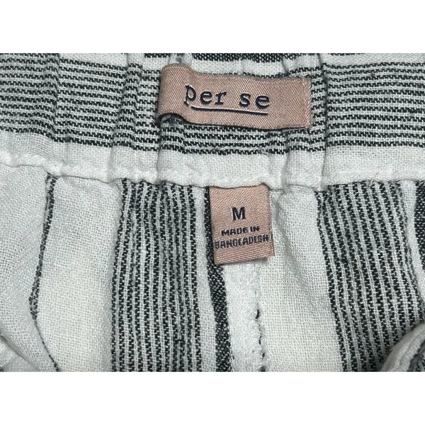 Per Se White And Black Striped Linen Crop Wide Leg Pants Women M Breezy Classic - Image 9