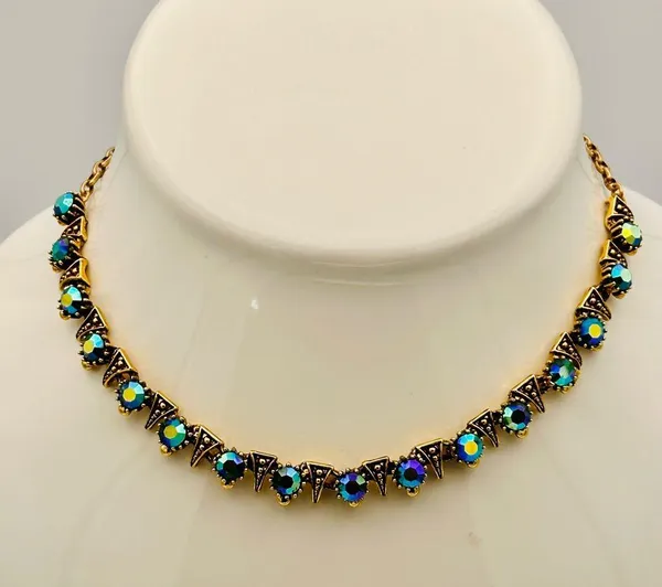 Vintage Blue/Green Borealis Crystal Rhinestone Dainty Necklace - Image 5