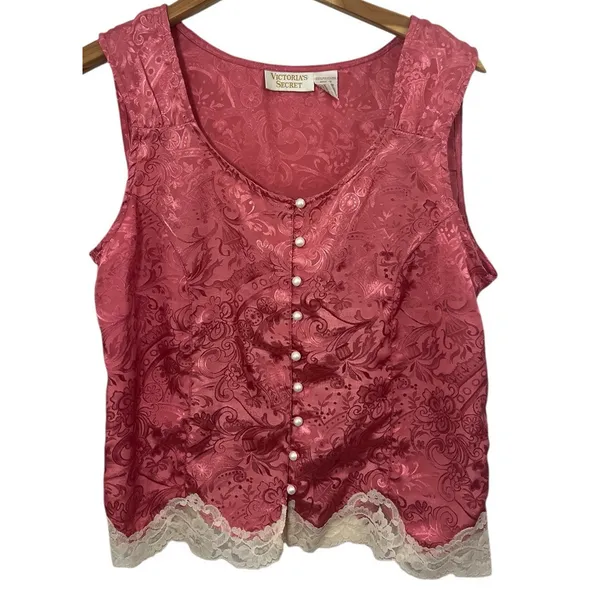 Vtg Victoria’s Secret Cami Tank Top Shorts Set Small Gold Label Pink Festival - Image 2