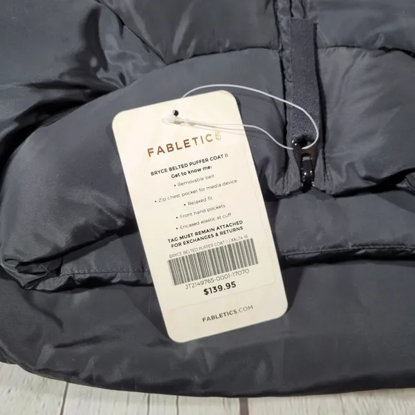 Fabletics Black Puffer Coat Midi Belted Stand Collar Full Zip Women's Winter XXL - Image 9