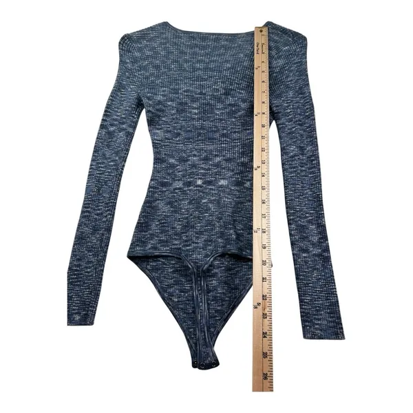 Abercrombie & Fitch Blue Ribbed Bodysuit Long Sleeve Cutout Tie Front Women S - Image 6