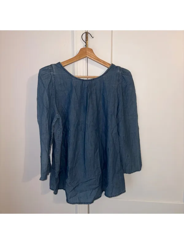 The Great. $225 Woman’s 1 Small Denim Puff Sleeve Boho Pleasant Blouse Top - Image 4