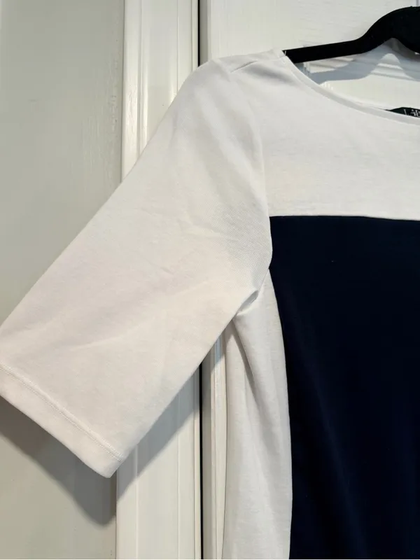NWOT LRL Lauren Ralph Lauren Size S Black Colorblock Boat Neck Cuffed Sleeve Top - Image 3