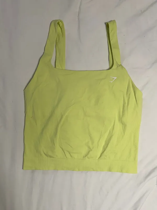 Gymshark Seamless Set Square-Neck Tank & Seamless Shorts in Yellow - Image 4