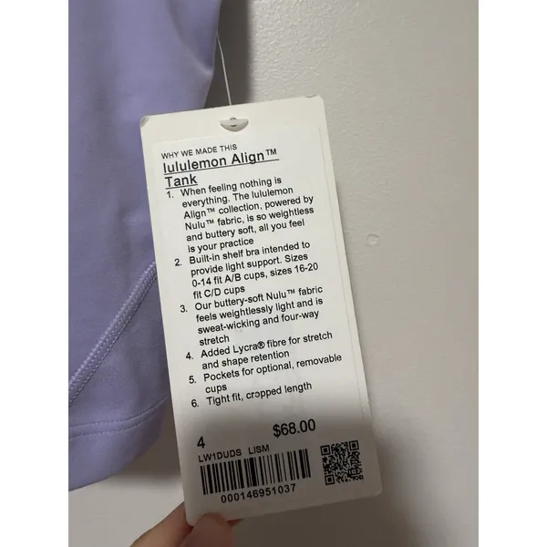Lululemon NWT Align Nulu Tank Top in Lilac Smoke Size 4 - Image 4