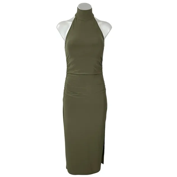 Aritzia Wilfred Smooth Matter Remedy Olive Green Halter Slit Maxi Dress Size XS - Image 2