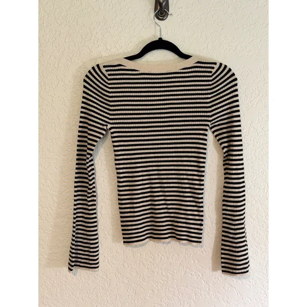 LOFT Sweater Black XS Womens Striped Ribbed Long Sleeve Boatneck NEW - Image 8