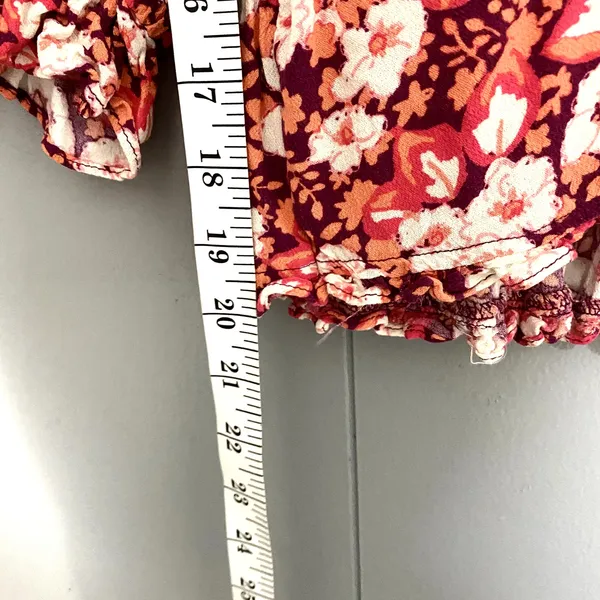 Free People Red Fruit Punch Sweet Memories Smocked Waist Boho Blouse M - Image 4