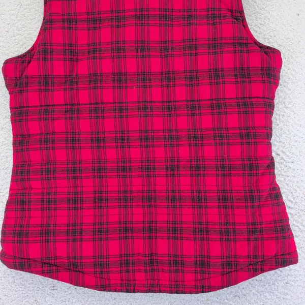 Duluth TRADING Womens Small Sherpa Lined‎ Plaid Vest Red Black Zip Up Quilted - Image 6
