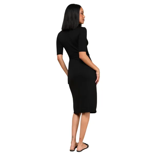 Lulus Forget Me Knot Black Midi Wrap Dress size Medium NWT - Image 4