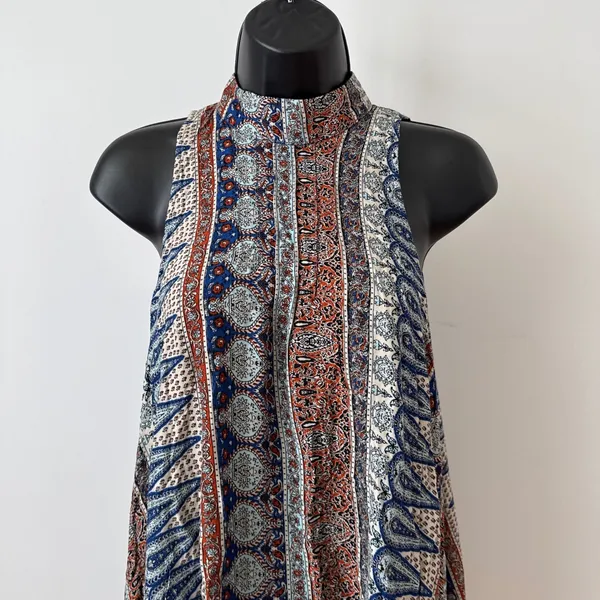 Free People S Blue Orange‎ Paisley Halter Trapeze Dress Y2K Boho Summer - Image 2