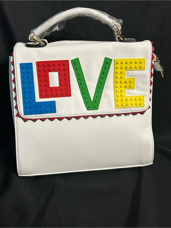 Unbranded White Top-Handle Lego Design Love Accent Satchel Shoulder Bag NWT - Image 2