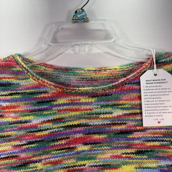 Womens Knit Bright Multicolor Pullover‎ Sweater Crew Neck Small - Image 7