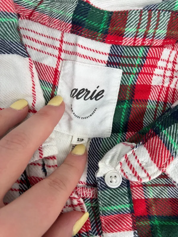 Aerie Plaid Flannel Pajama Top - Red & Green Womens Size Small - Image 2