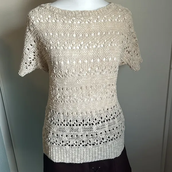 If It Were Me Vintage Cottagecore Open Knit Short Sleeve Boatneck Sweater - Image 9
