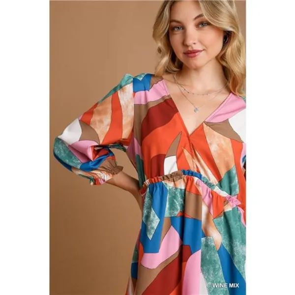 ✨NWT Umgee Abstract V-Neck Tiered Printed Dress‎ - Image 5