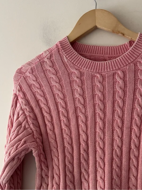 Aerie Pink Cable Knit Cropped Sweater - Image 3