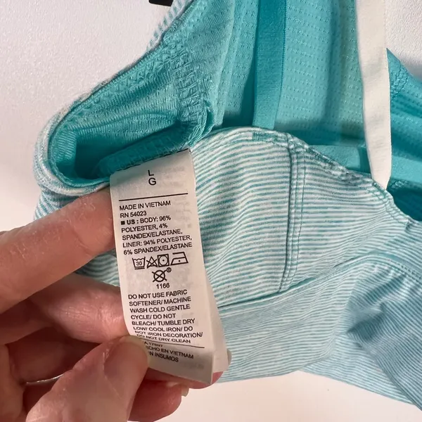 Old Navy Active Go-Dry Light‎ Support Sports Bra Blue Striped Double Strap Large - Image 4