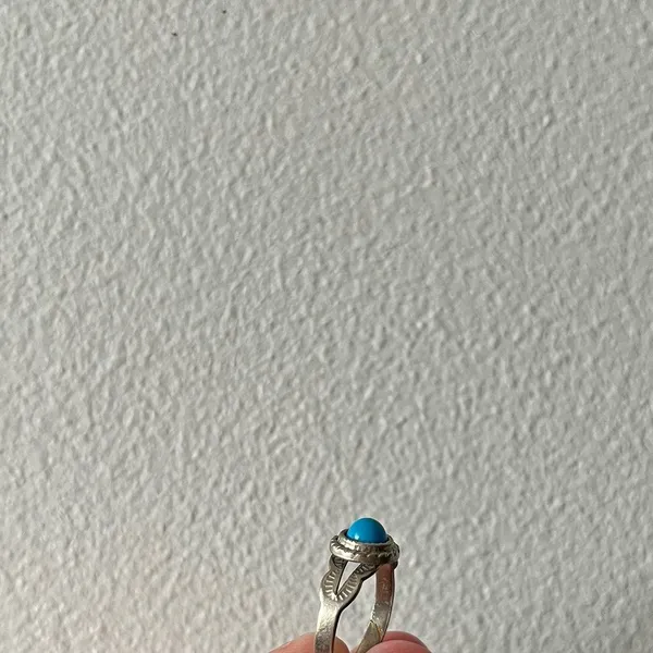 Vintage Faux Turquoise Silver Tone Ring Boho Southwest Pinky Size Small - Image 6